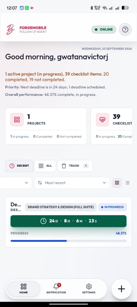 ForgeMobile app interface screenshot